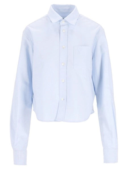 QUOTA - CROPPED CLASSIC FIT SHIRT WITH EMBOSSED AMI DE COEUR AT PATCH POCKET