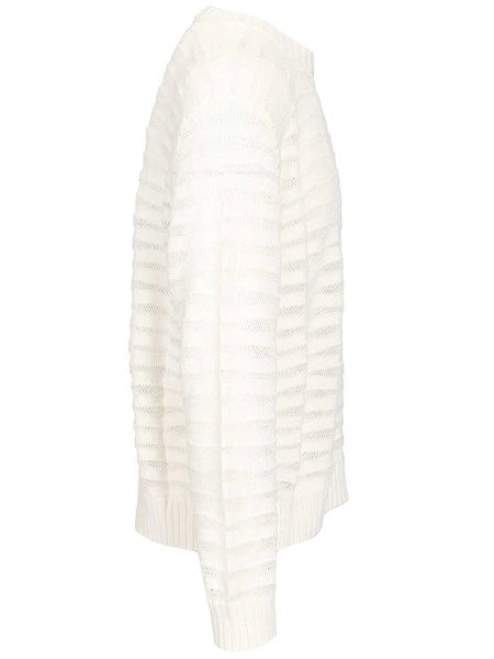 Maglione girocollo in cotone a righe a maglia aperta