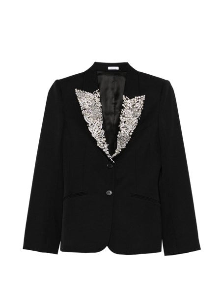 Giacca monopetto con ricamo stile cotta di maglia