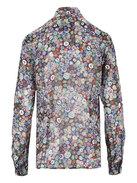 Camicetta in georgette stampata con decorazioni di paillettes