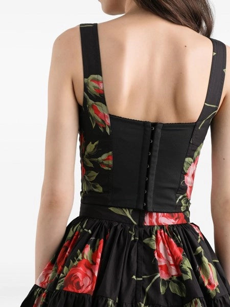 Top bustier stampa bouquet rose