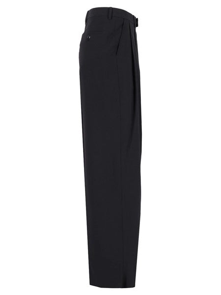 Pantaloni over in crepe di lana vergine con pences