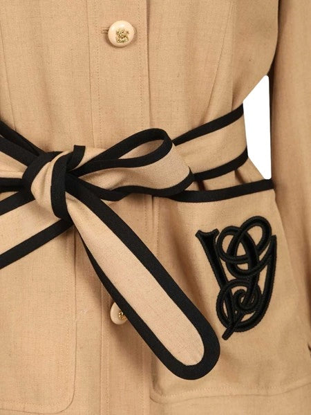 Giacca in twill ricamata con cintura