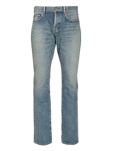 jeans slim rilassati a vita bassa in denim blu