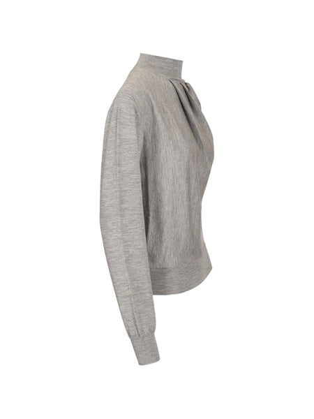 Pullover a collo alto in misto lana drappeggiato