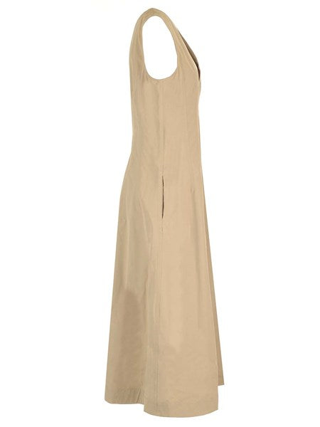 Maxi abito smanicato beige in cotone