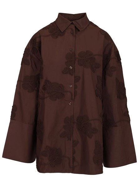 camicia oversize Flower marrone scuro