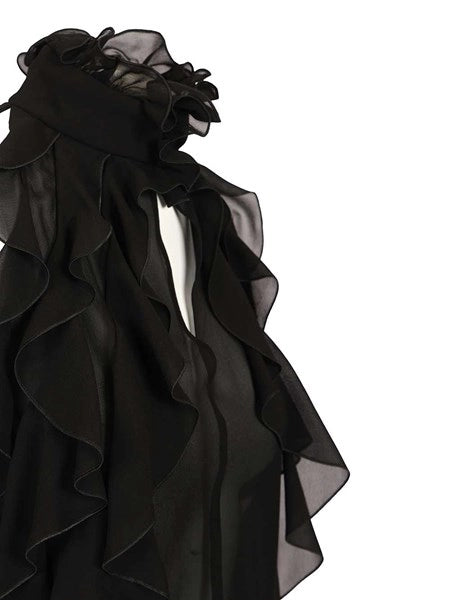 Top cut-out in georgette di seta con ruches