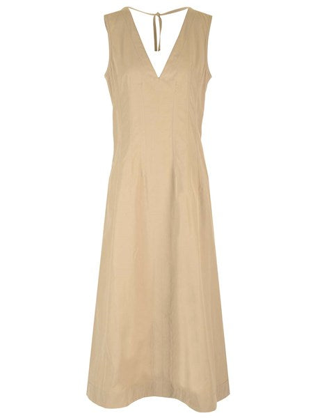 Maxi abito smanicato beige in cotone