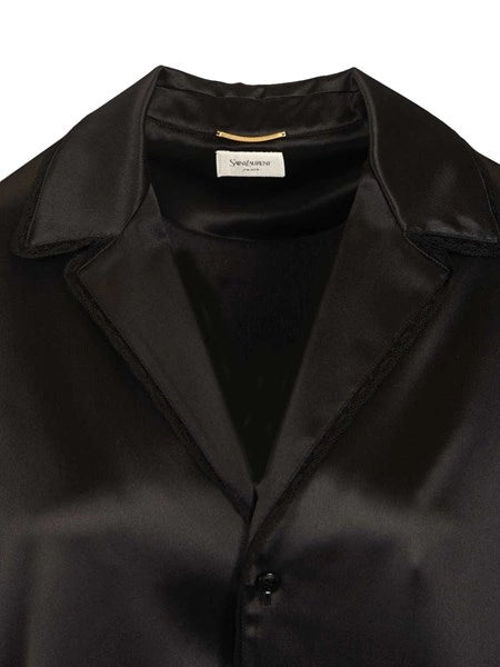 Camicia in raso di seta con bordi in pizzo