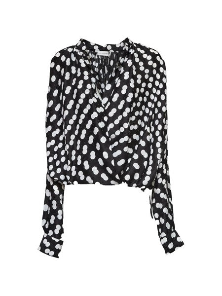 Camicetta drappeggiata in raso jacquard a pois