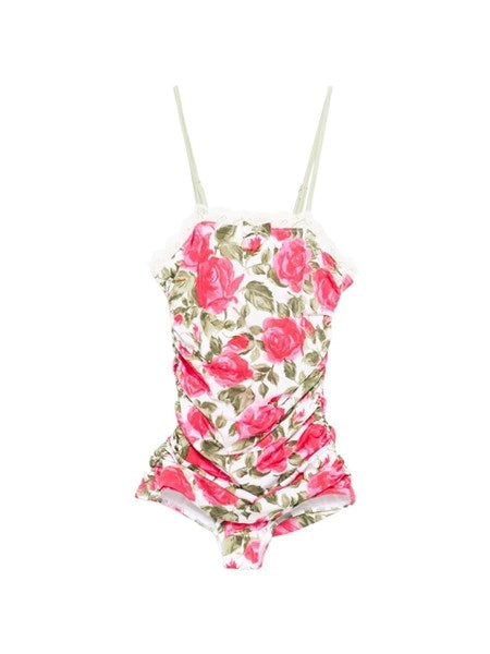 Body arricciato con stampa rose