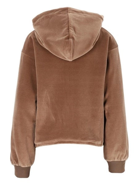 Felpa con cappuccio e zip in jersey di velluto