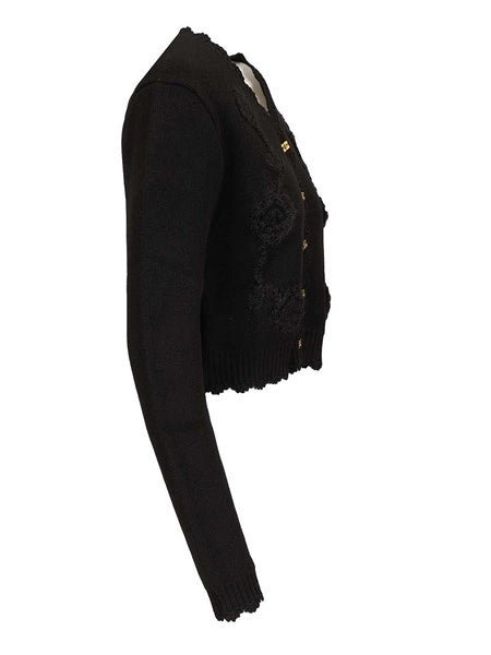 Cardigan nero con applicazioni all'uncinetto
