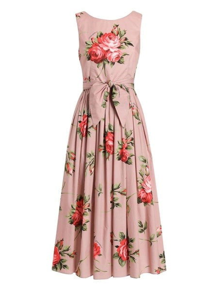 Abito in cotone stampa bouquet rose
