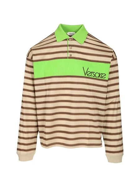 Polo in cotone a righe con intarsio