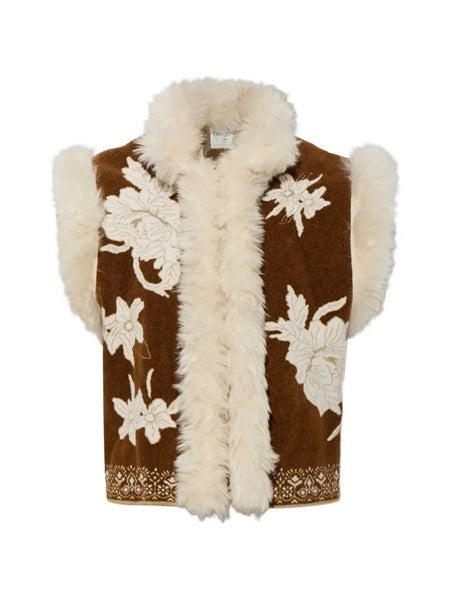 Gilet bordi eco fur jaquard ciniglia "the lotus"