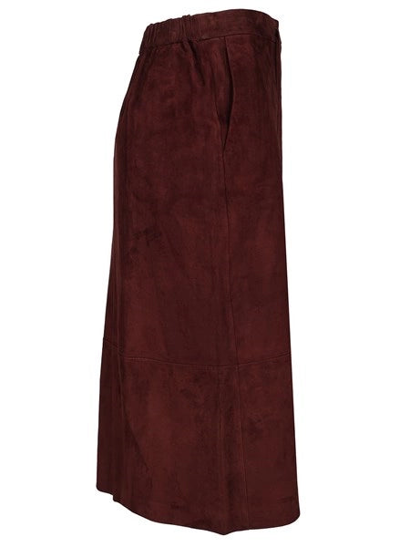 Gonna longuette in pelle scamosciata