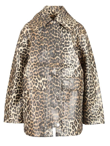 Giacca di cotone laminato leopardo