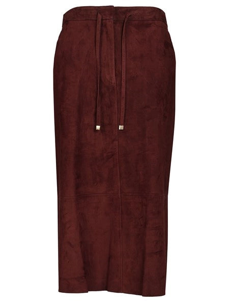 Gonna longuette in pelle scamosciata