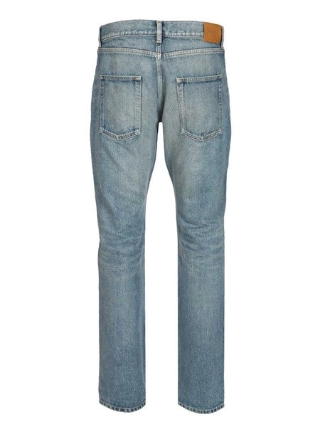 jeans slim rilassati a vita bassa in denim blu