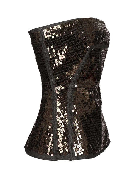 Top bustier in denim con paillettes