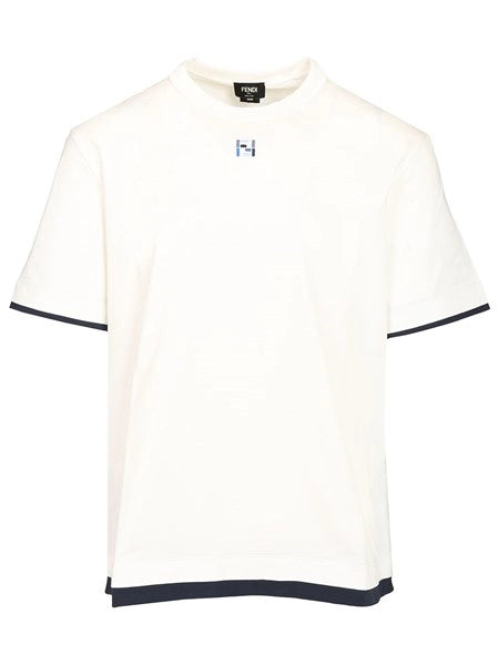 T-shirt in cotone bianca e blu