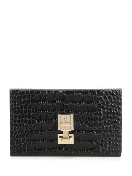 Clutch in pelle lucida effetto coccodrillo