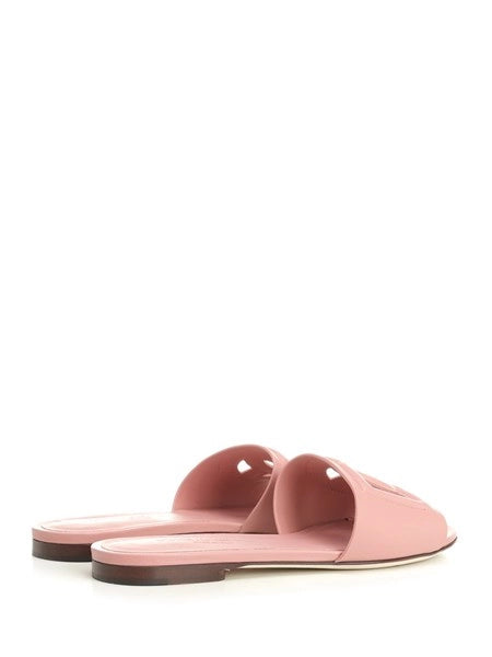 Slide in pelle di vitello e logo DG