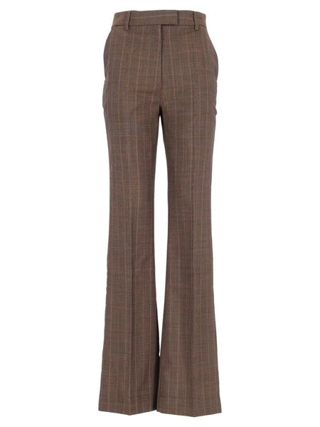 Pantaloni in lana gessata marrone