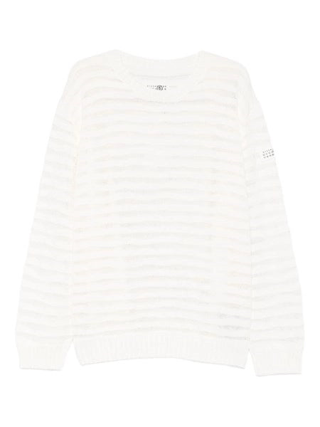 Maglione girocollo in cotone a righe a maglia aperta