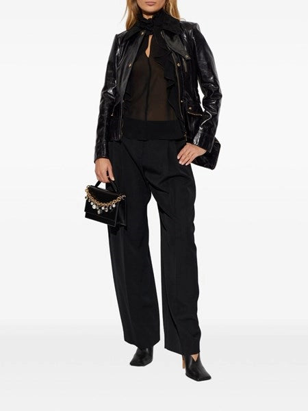 Top cut-out in georgette di seta con ruches