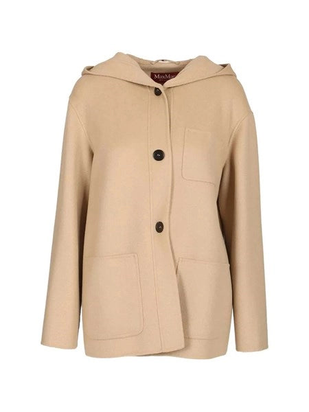 Cappotto con cappuccio in lana, cachemire e seta