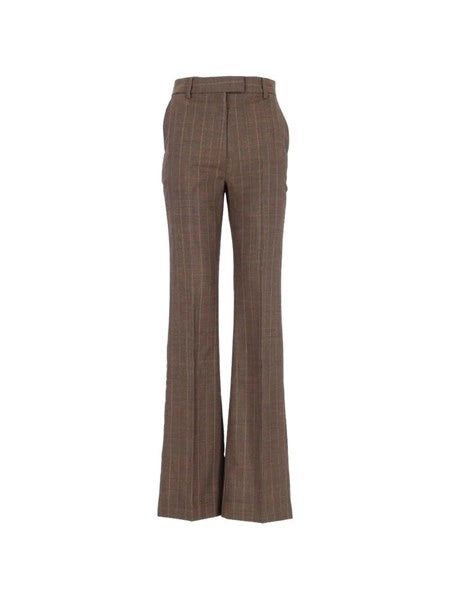 Pantaloni in lana gessata marrone
