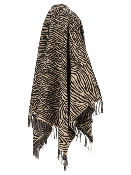 Poncho in lana con stampa Tiger animalier
