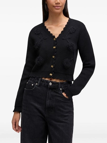 Cardigan nero con applicazioni all'uncinetto