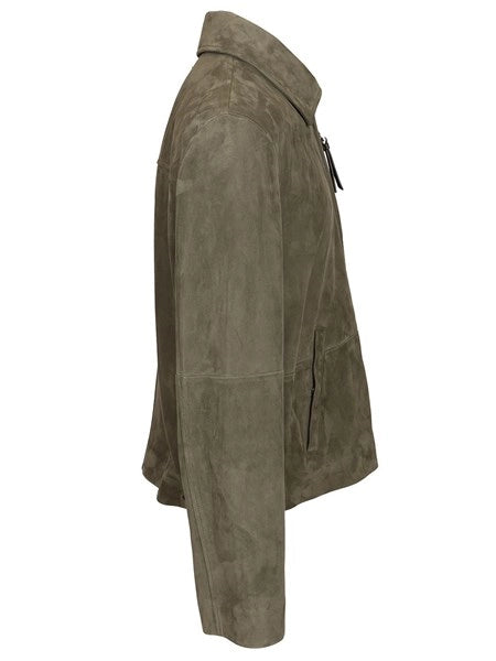 Giacca con zip in pelle di agnello scamosciata