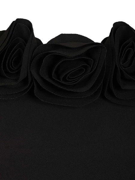 Abito midi in crêpe nero con stampa floreale