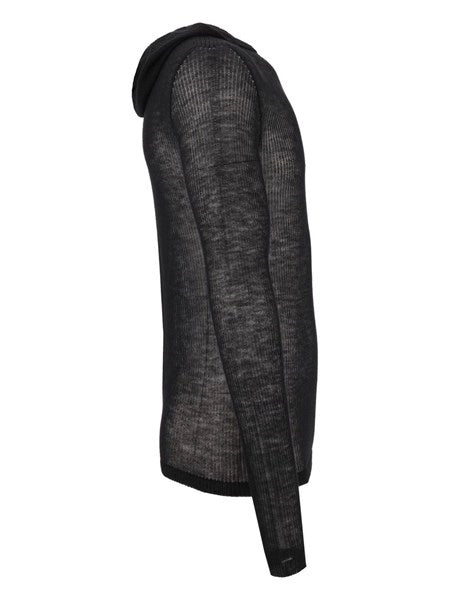 pullover con cappuccio in cashmere a coste
