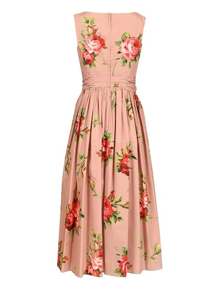 Abito in cotone stampa bouquet rose
