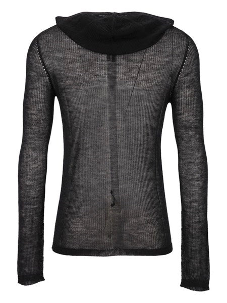 pullover con cappuccio in cashmere a coste