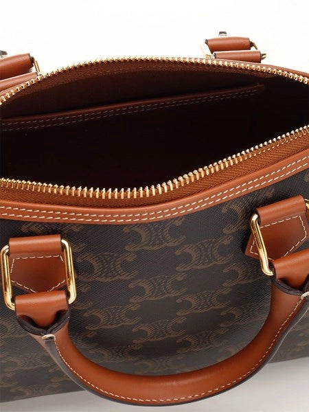 Borsa Boston piccola in tela Triomphe e pelle di vitello