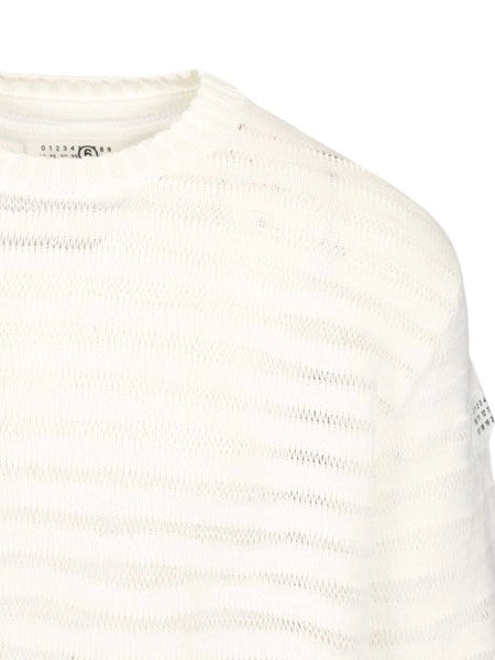 Maglione girocollo in cotone a righe a maglia aperta