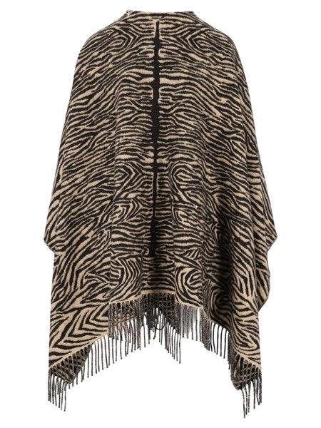 Poncho in lana con stampa Tiger animalier