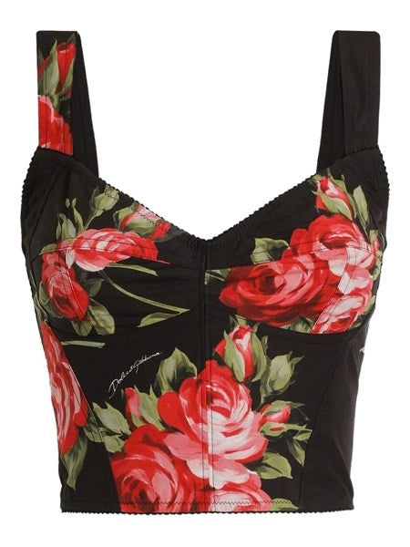 Top bustier stampa bouquet rose