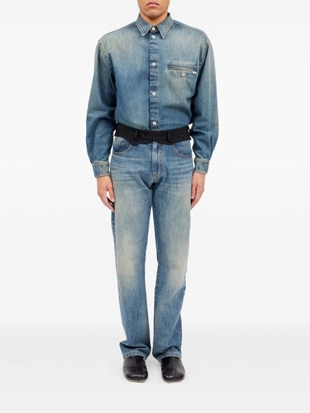 Jeans con vita sostituita blu