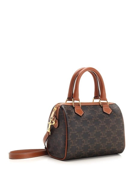 Borsa Boston piccola in tela Triomphe e pelle di vitello