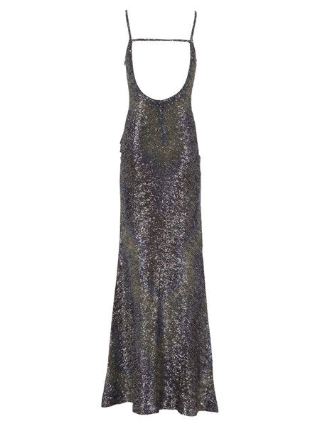 Abito lungo con scollatura posteriore e paillettes