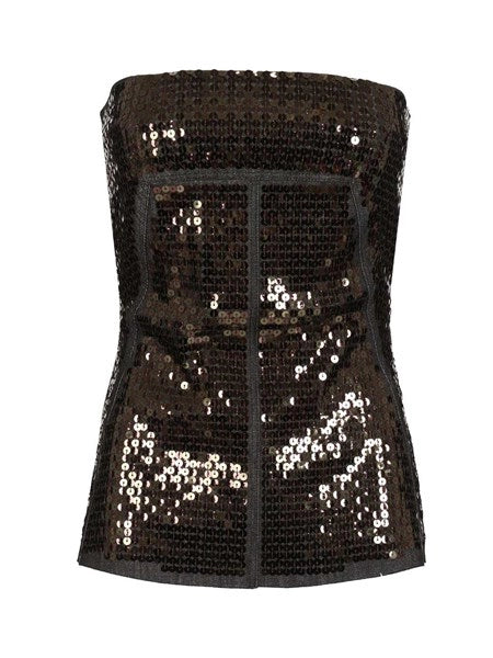 Top bustier in denim con paillettes