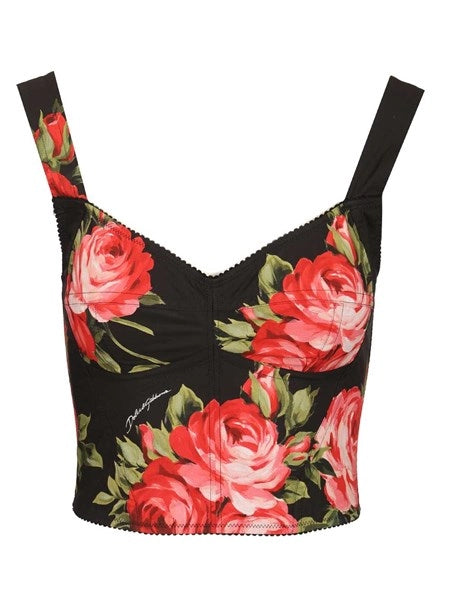 Top bustier stampa bouquet rose